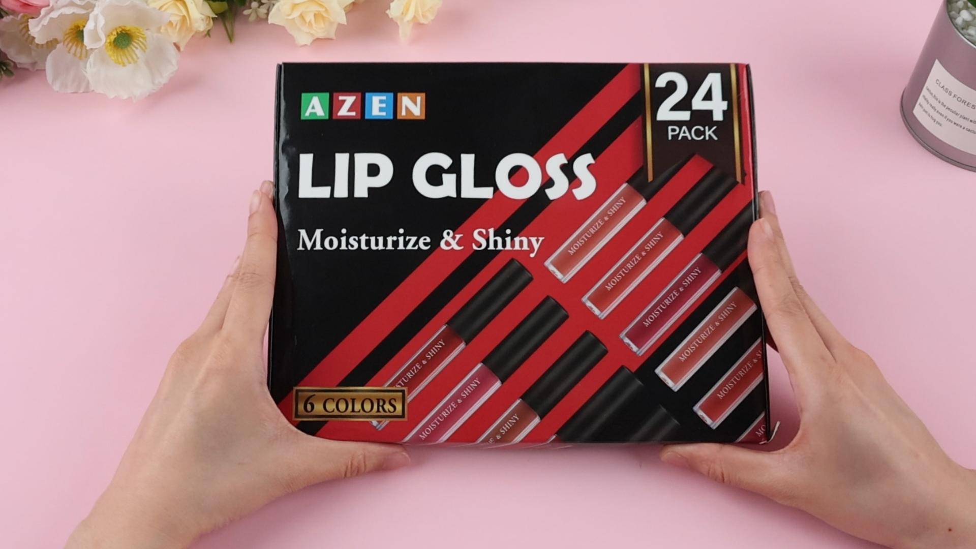 AZEN Lipgloss-Set, 24 Stück – Transparent, Mit Vitamin E, 6 Geschmacksrichtungen (Erdbeere, Kokos, Minze U.a.)