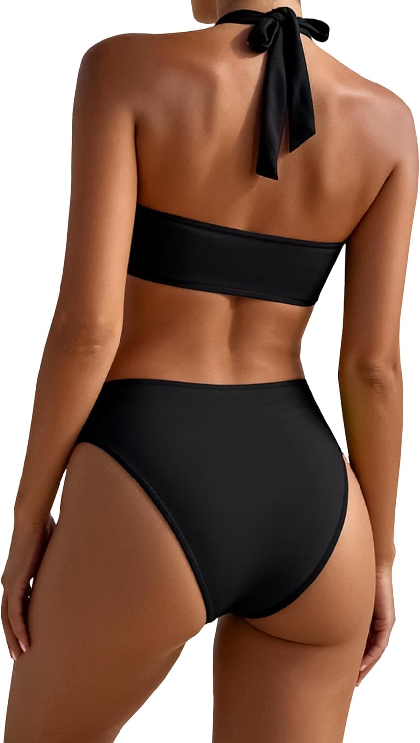 Hilinker Womens Cut Out Sexy One Piece Swimsuit Monokini Self Tie Halter Bathing Suit - Image 3