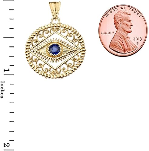 Vista 2 de Exquisito colgante de filigrana de oro amarillo de 10 quilates con piedra central azul, Oro amarillo, Circonita Cúbica