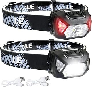 Lepro Head Torch Rechargeable, 2000L Waterproof LED Headlamp with Red Warning Lights, 6 Lighting Modes, Long Runtime, Lightweight Headlight for Kids & Adults for Running Fishing Camping