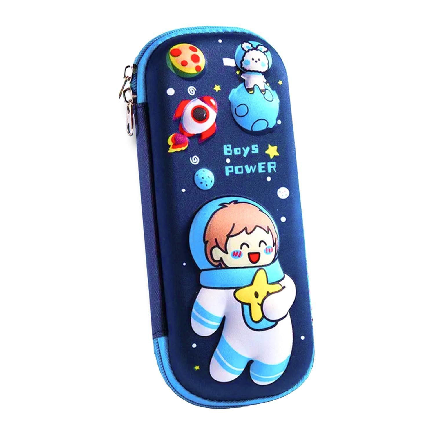 3D EVA Space Astronaut Pencil Case for Boys Girls Kids, Hard Shell Large Capacity Pencil Box with Compartments, Cartoon Space Theme Pen Pouch, Stationery Organizer, School Compass Box, (Blue)-image-44