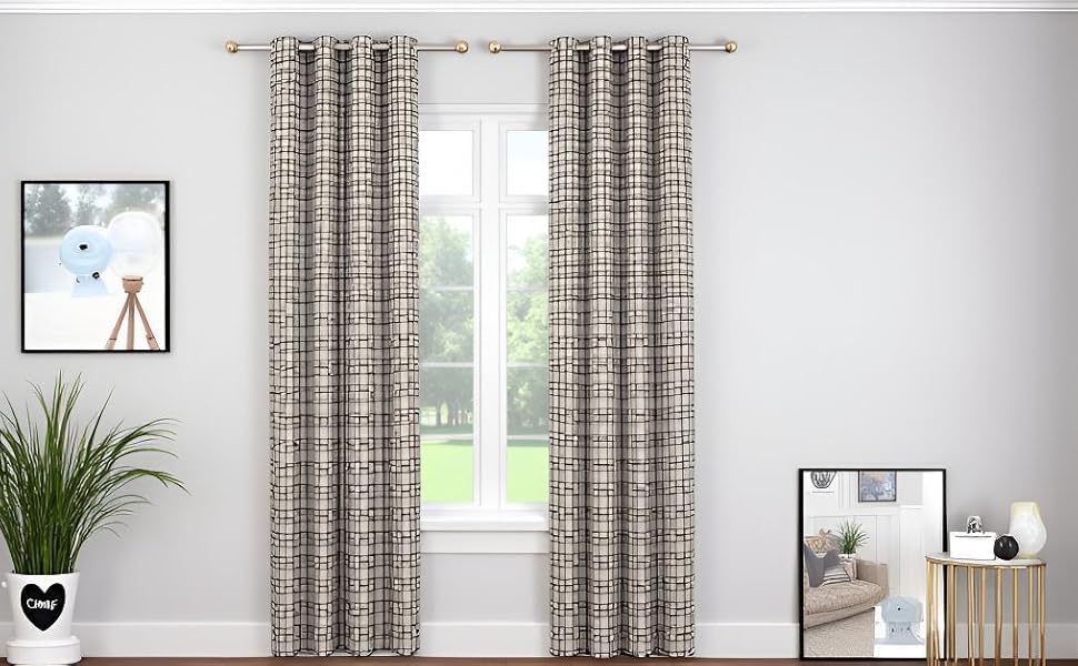 Image of Woah Geometric Pattern Grommet Curtains, 7 Feet for Living Room Bedroom|Geometric Pattern Faux Silk Room Darkening Door Curtains 4x7 feet (Green, Set of 2)