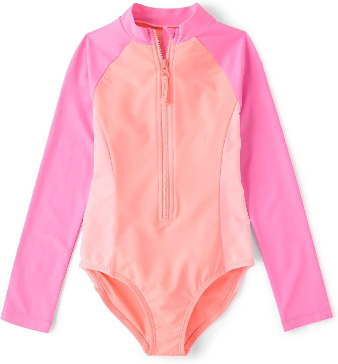 Girls' Long Sleeve Half Zip One Piece Rashguard Swimsuit