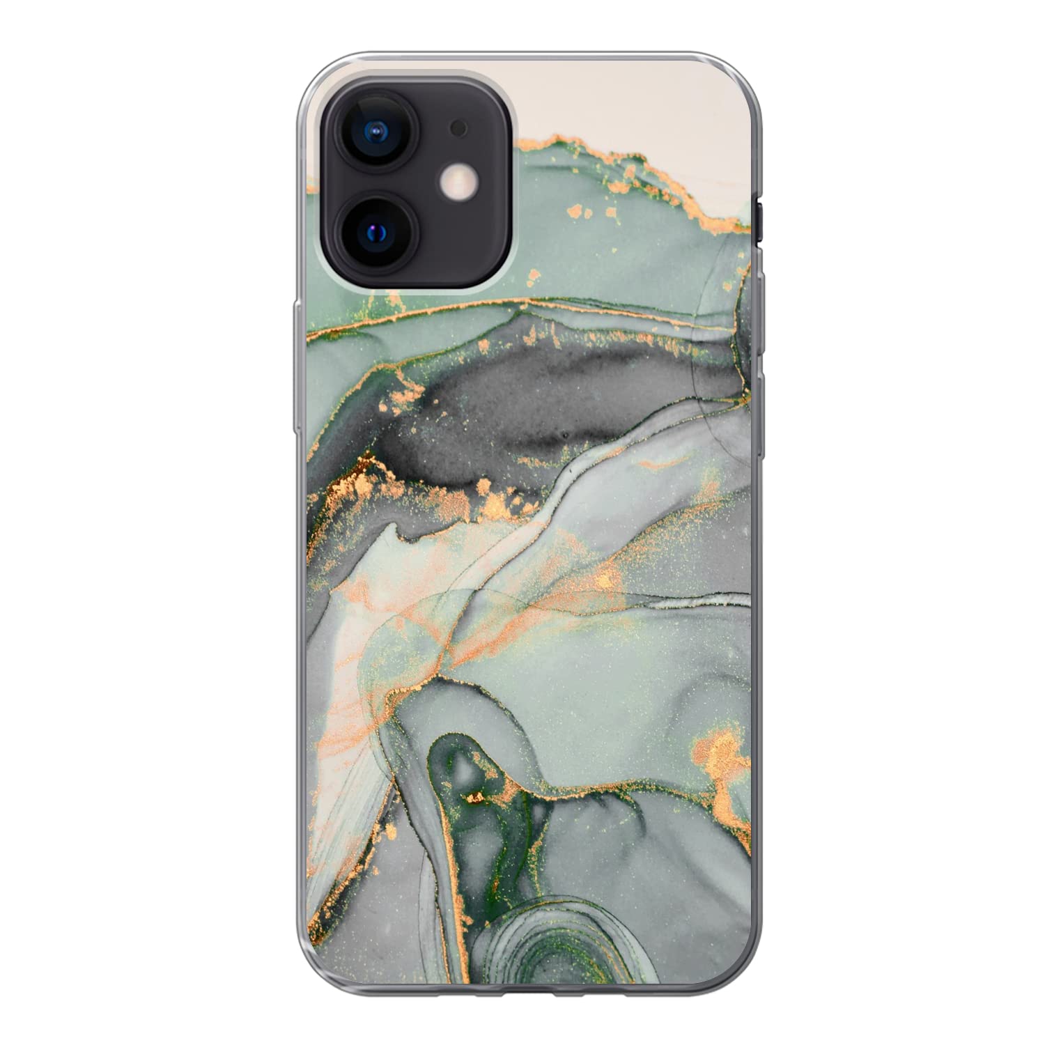 Funda para iPhone 12 - Oro - Mármol - Verde - Lujo - Purpurina - Aspecto de mármol - Funda de Silicona/Funda Blanda para teléfono móvil