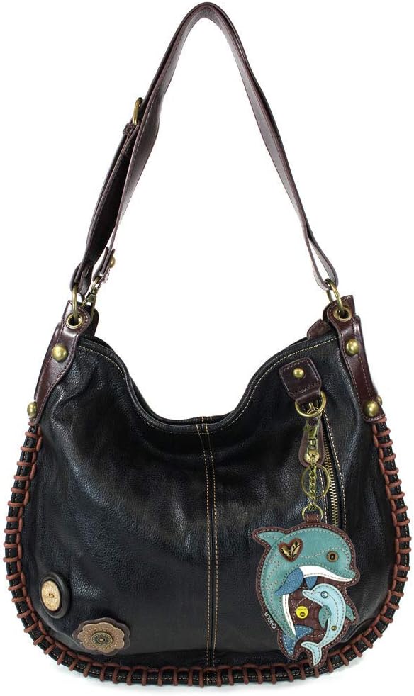 CHALA Handbag Charming Black Cross-body or Shoulder Convertible Large Tote Bag - BLACK (Dolphin)