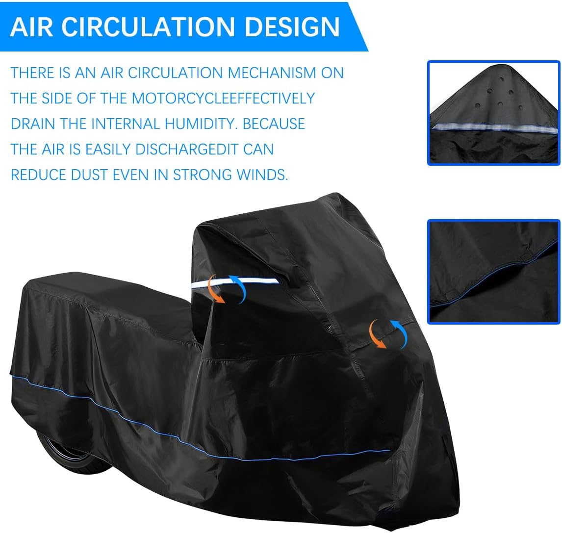 Motorcycle Cover 88.6”L, 420D Oxford Waterproof with High-Temp Resistant Bottom (550°C/1054°F), Heavy Duty Motorcycle Cover for Sport Cruiser Dirt Bike Scooter