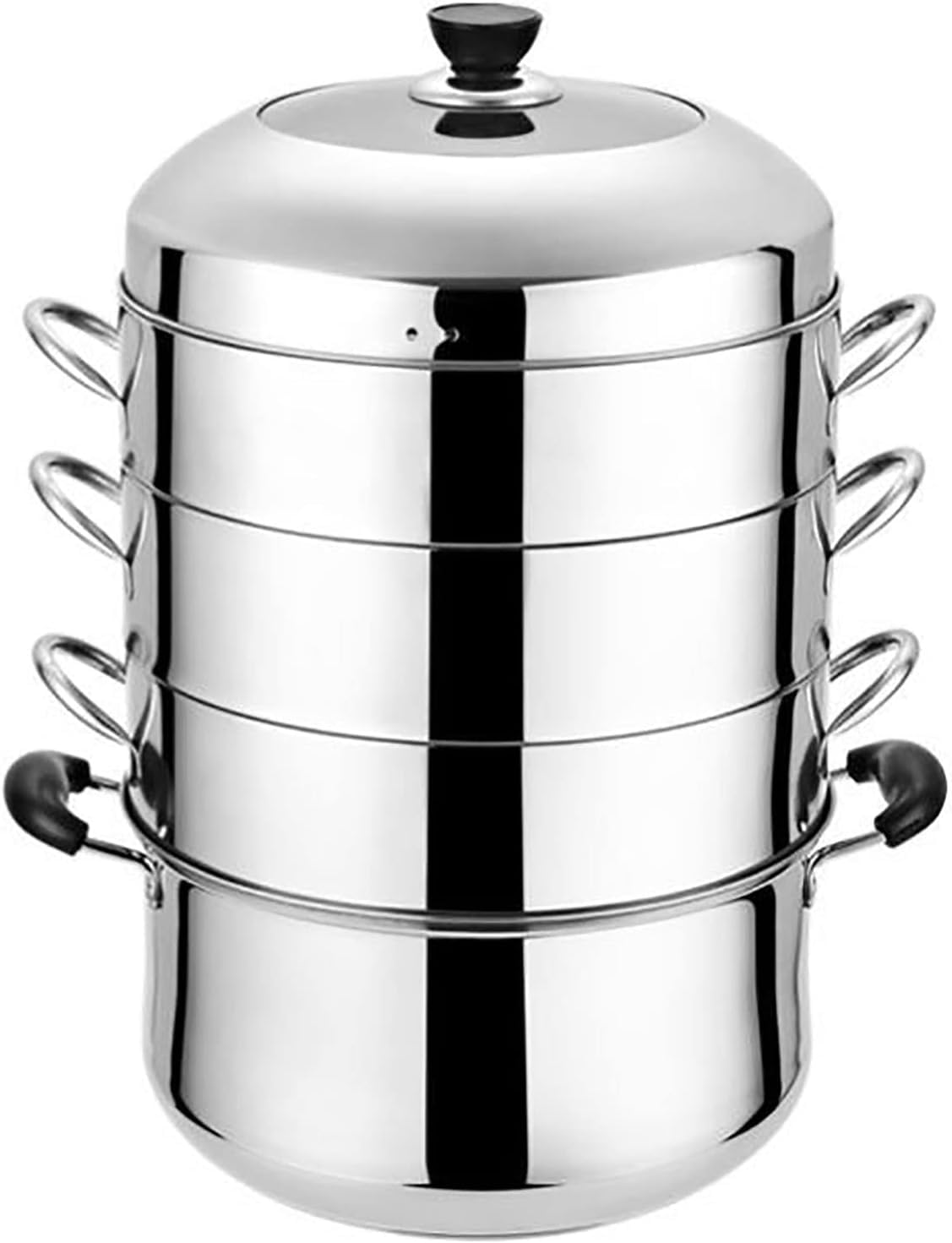 JFGCTYHXY Stainless steel steamer, 430 stainless steel heat-treating 3-layer composite pot bottom steamed buns fish seafood corn(32cm)