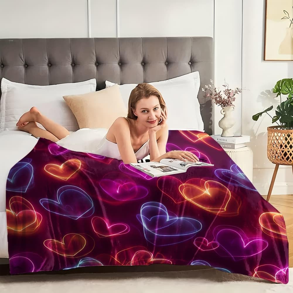 Coperta Divano Plaid Pile, Coperta Letto Singolo/Matrimoniale 180x220 cm, Colori Al Neon Coperta di Flanella Morbido Caldo per Autunno Inverno, Tema D'Amore Romantico Leggera Coperta Regalo