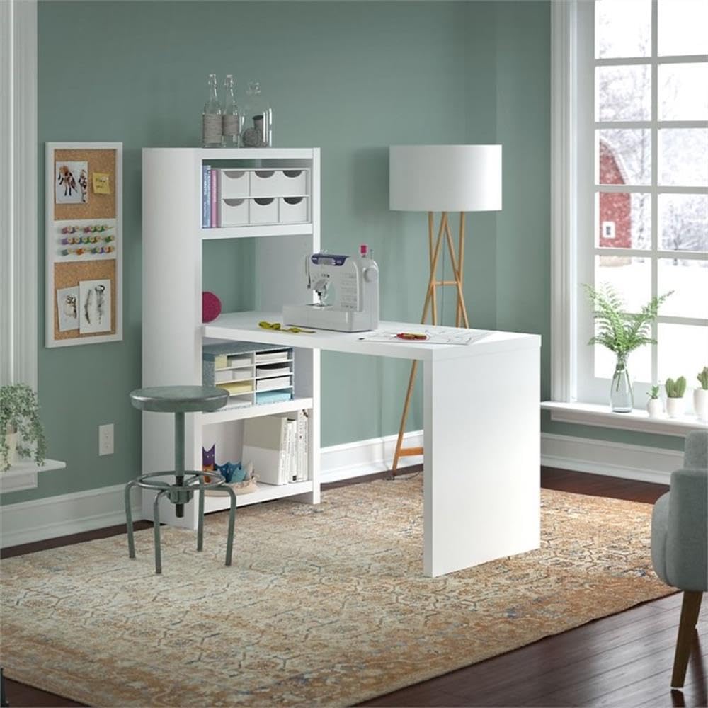 Pemberly Row 56W Craft Table in Pure White - Engineered Wood