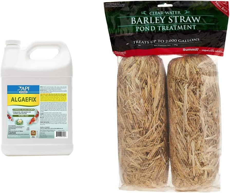 API Pond ALGAEFIX Algae Control 1-Gallon Bottle & Summit 130 Clear-Water Barley Straw Bales, 2-Pack