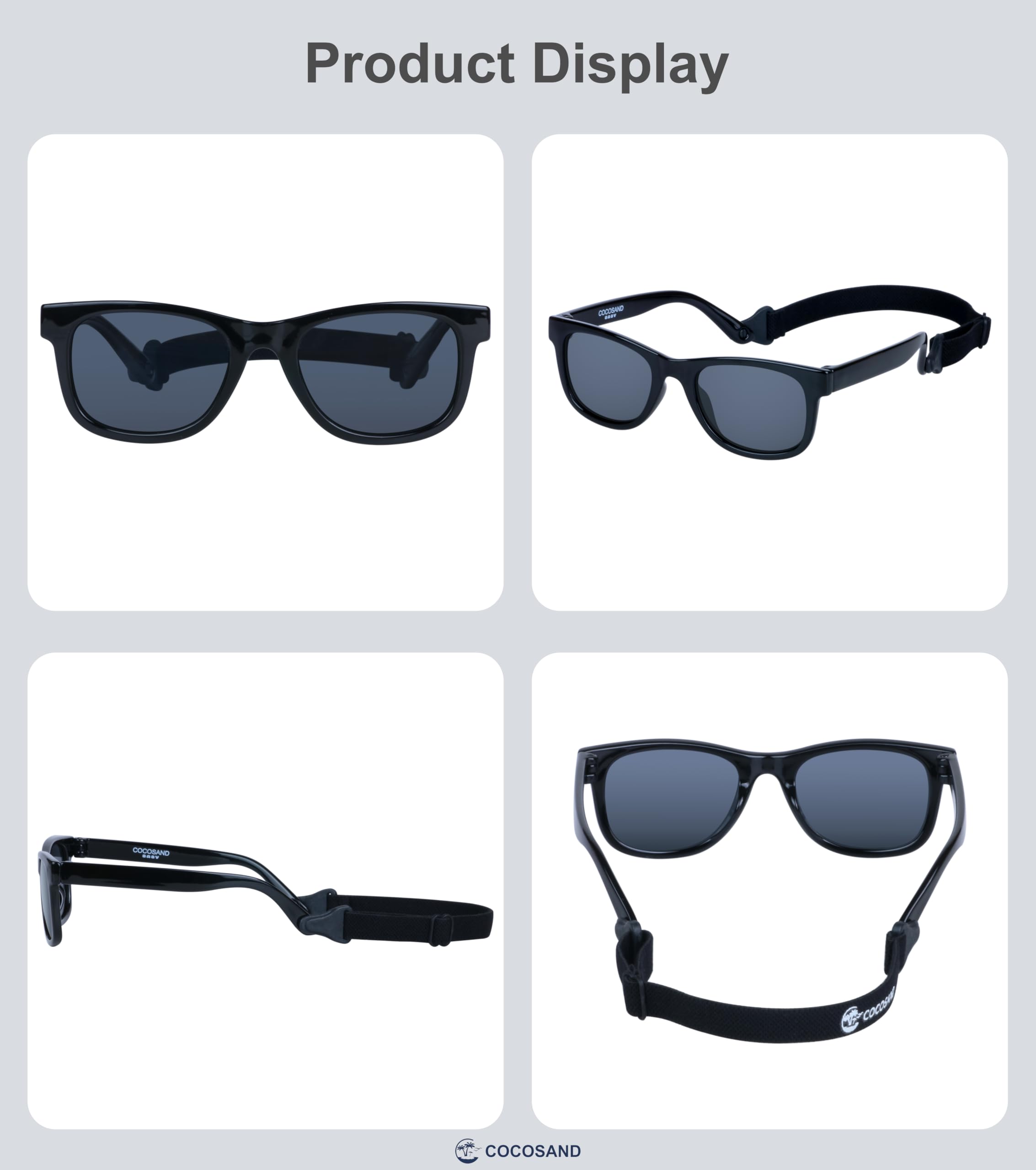 COCOSAND Lunettes de soleil flexibles pour bébé avec sangle polarisée protection UV pour nourrisson nouveau-né garçon fille âge 0-24 mois