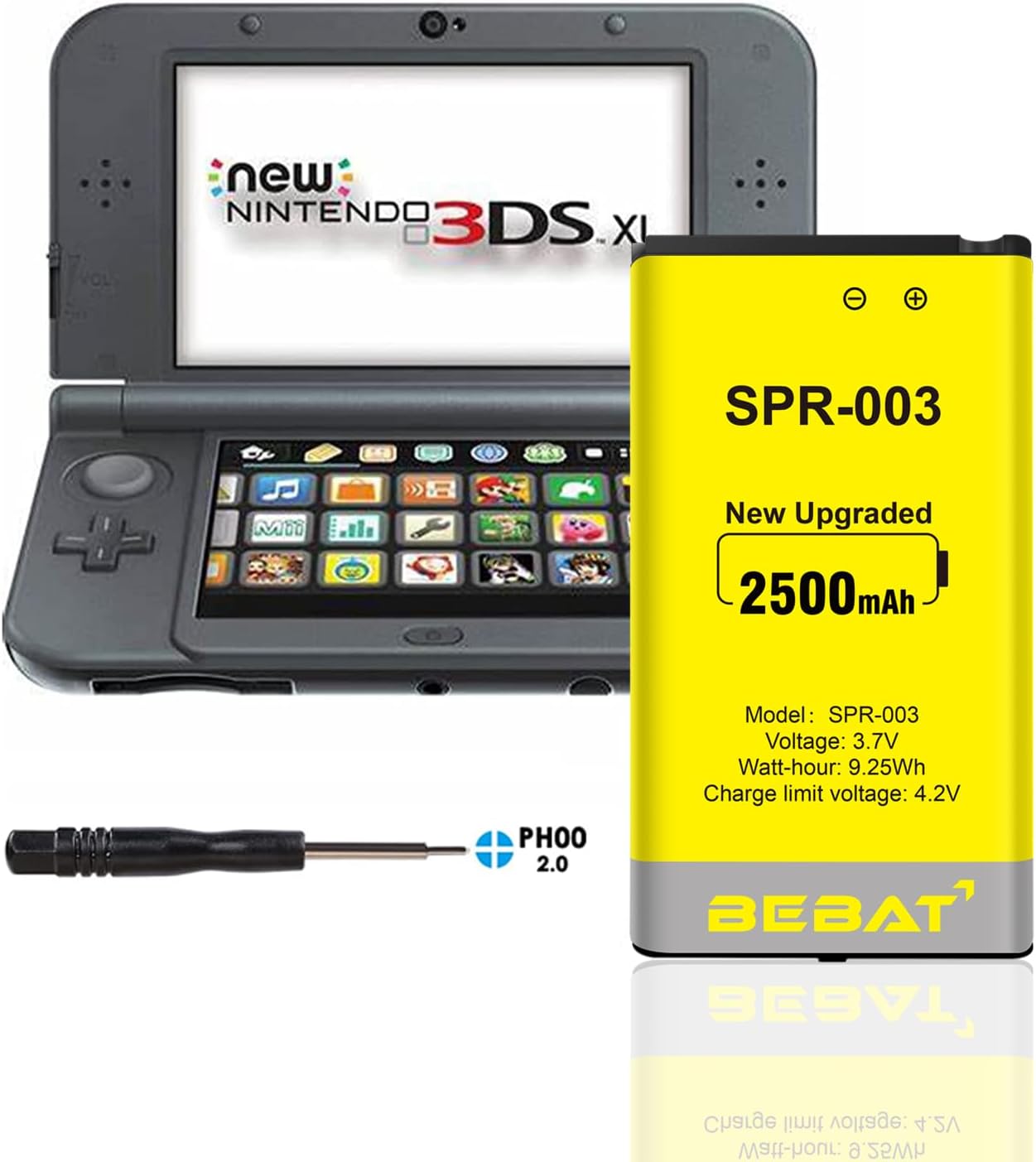 SPR-003 Battery, 2500mAh High Capacity Compatible with Nintendo 3DS XL 3DS LL SPR-003 and New 3DS XL RED-001 SPR-A-BPAA-CO Console with Repair Screwdriver