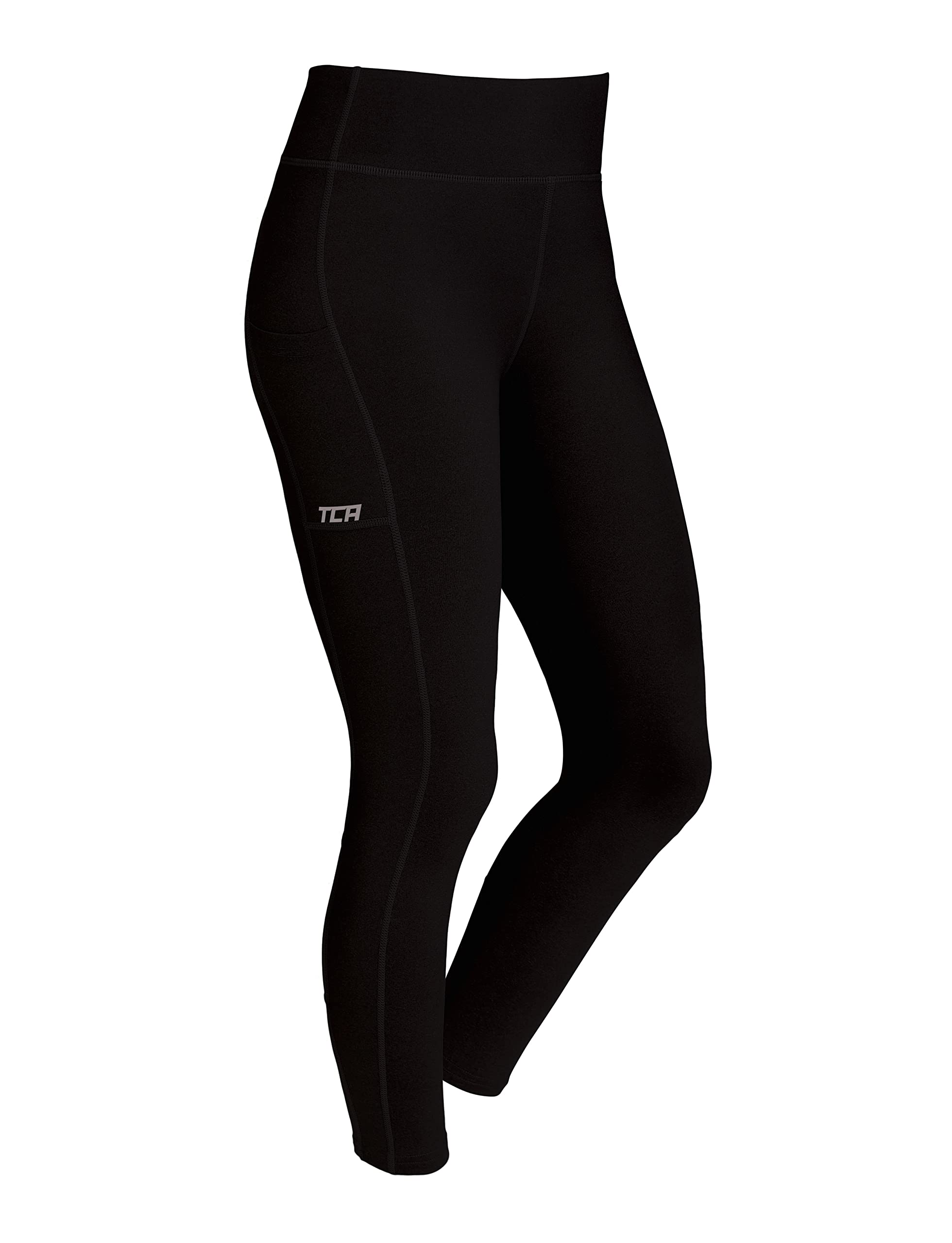 TCA Girls' SuperThermal Performance High Waisted Training Sports Running Tights Leggings with Phone Pocket - Black Rock, 12-14 Years