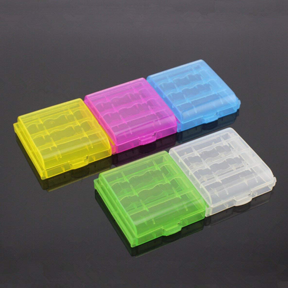 Custodia per portabatterie Coloful 4 AA AAA Coperchio Scatola di plastica Rigida per n. 5 / n. 7 Colore Batteria Casuale 5 Pezzi/Pacco