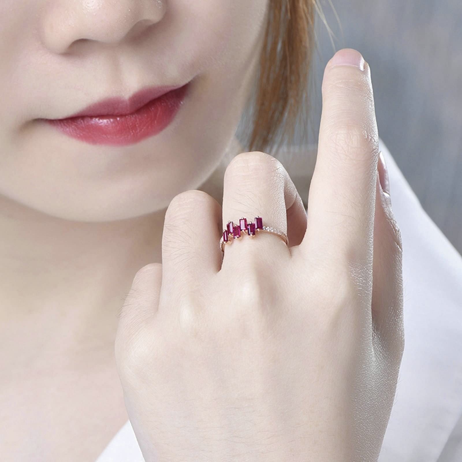 Anillos de oro rosa de 18 quilates (750), anillos para niñas con incrustaciones de 0,68 ct rubí y 0,075 ct diamante de color rojo paloma rubí diamante anillo, 65 (20.7), Ruby Diamond