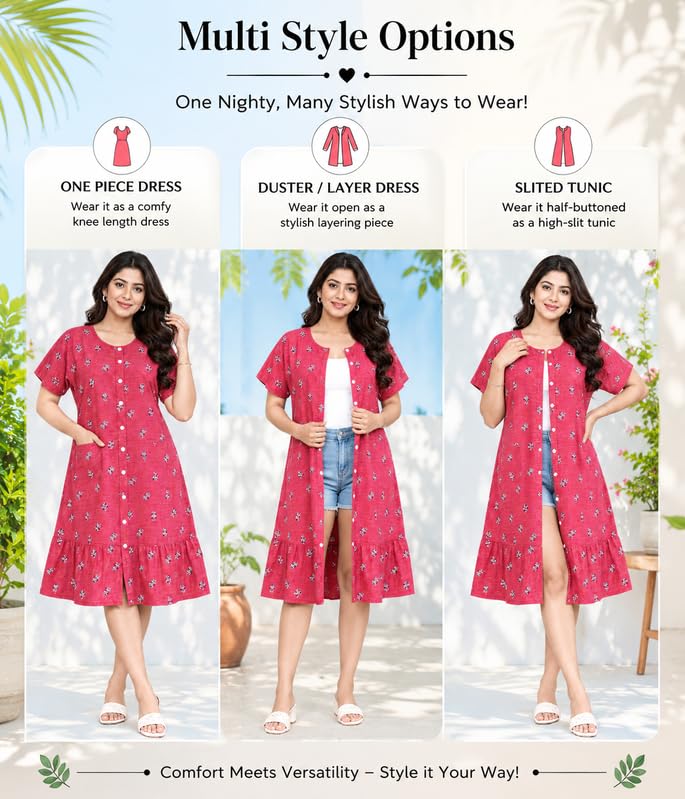 Image of MENMAII Women's [L-4XL] Full Open /Front Buttoned [a Kind of Adaptive Clothing] Multipurpose Nighty for Maternity /Pregnancy /Elderly /Patient /Feeding /Hospital Purpose Nighty