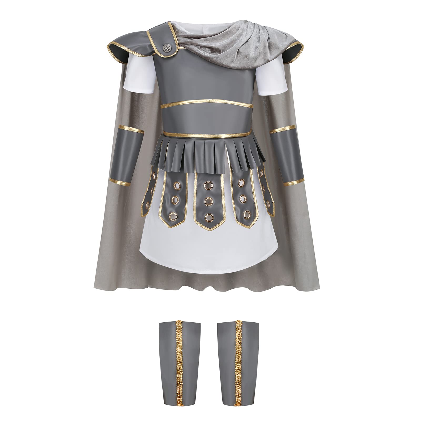 maxToonrain Roman Soldier Costume for Kids Centurion Gladiator Outfits Viking Medieval Historical Theme Role Playing Party - Includes Tunic, Armour, Cape, Arm and Leg Guards