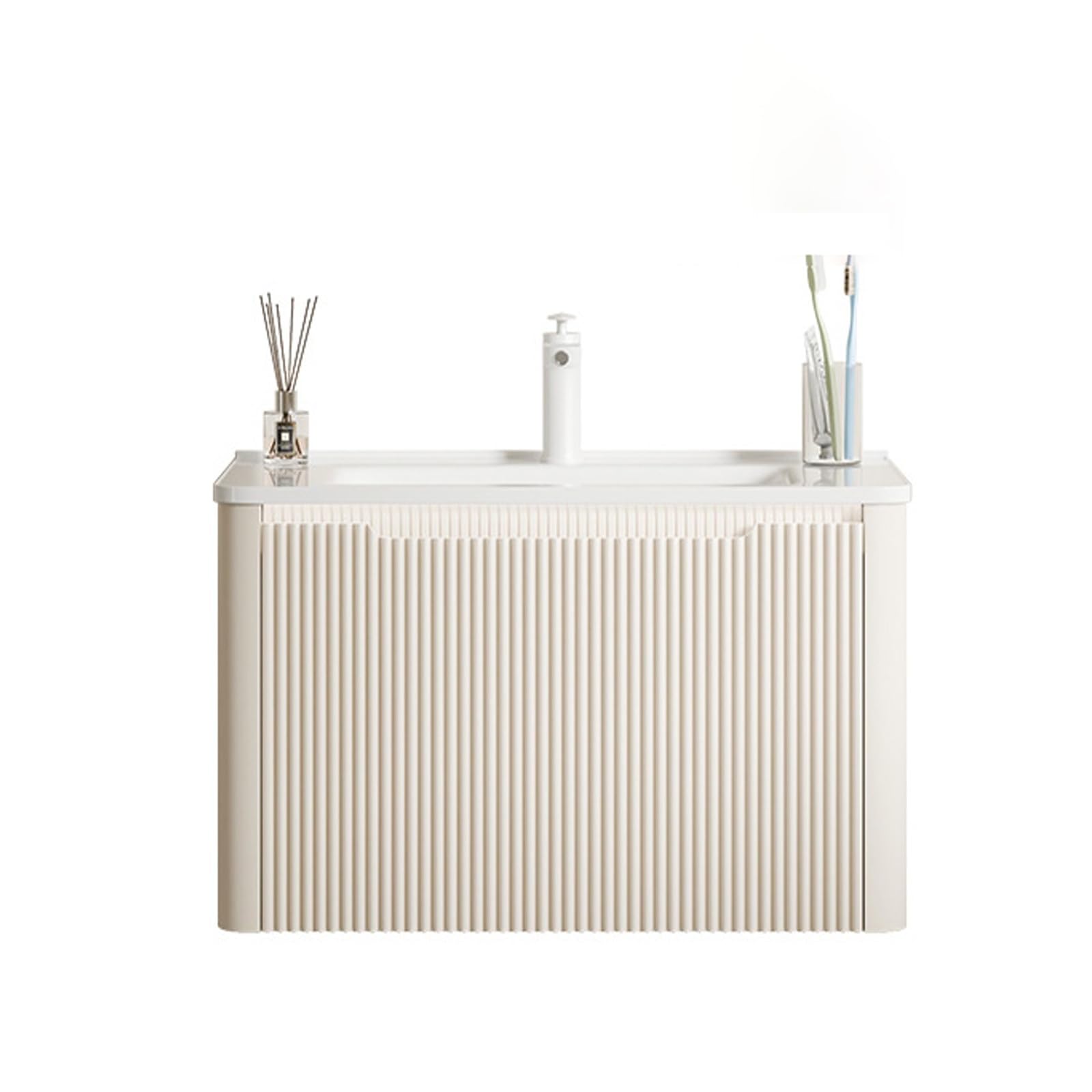 Lavabo suspendido de 61cm con repisa de almacenamiento para solucionar la falta de espacio