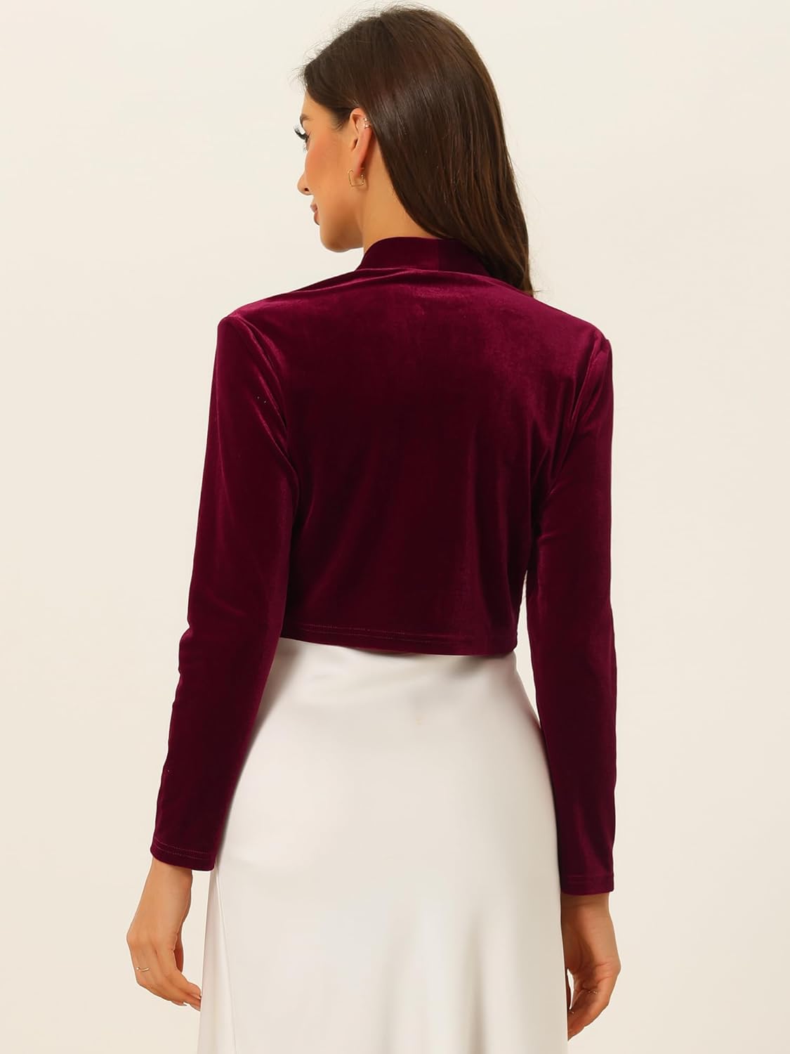Allegra K Velvet Shrug for Women's Long Sleeve Open Front Cardigan Cocktail Party Cropped Bolero Jacket - Image 3