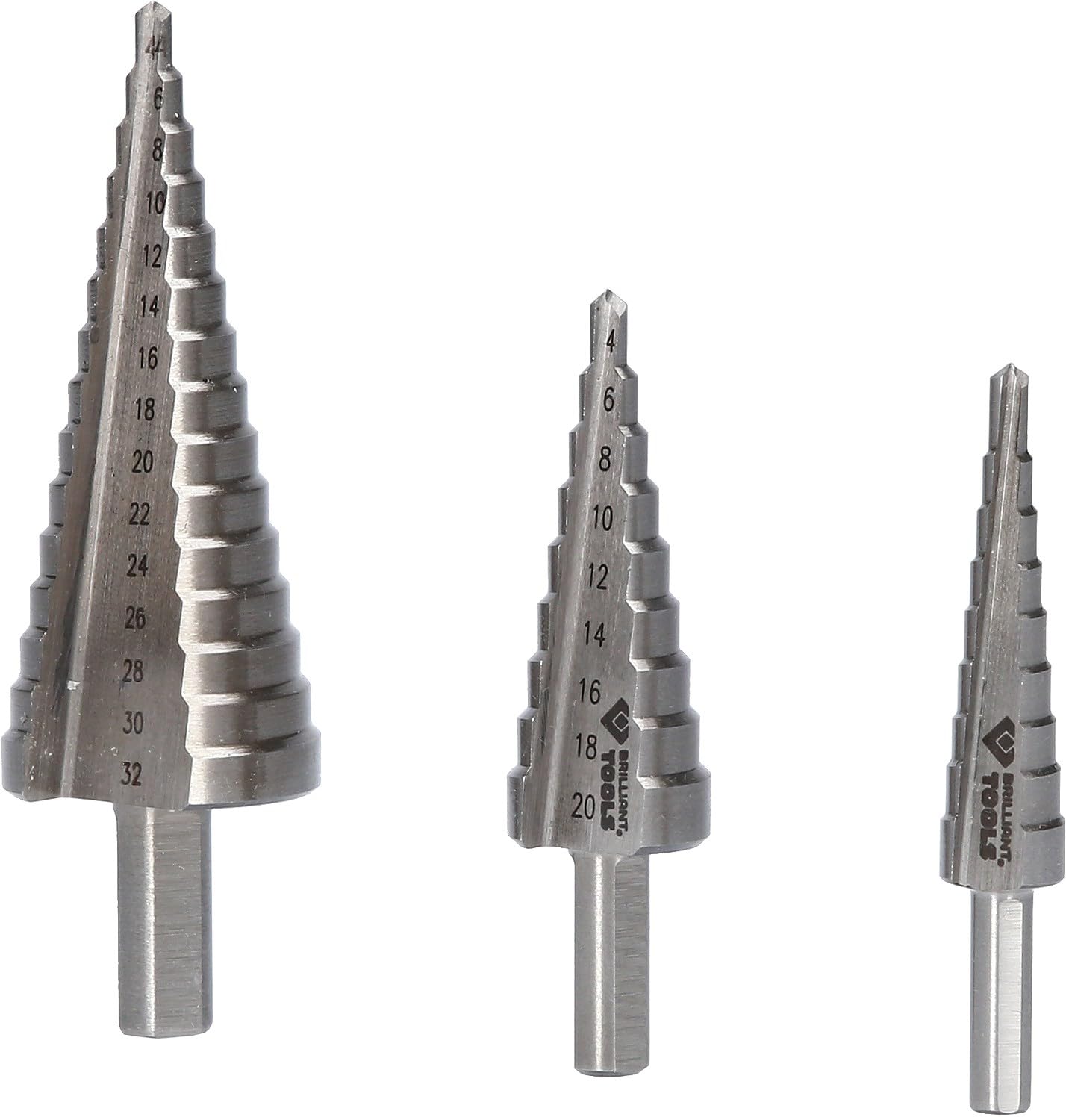 BRILLIANT TOOLS BT101925 Jeu de forets étagés, 3 pcs, Ø 4- 32 mm [Powered by KS TOOLS] | Jeu de forets étagés, 3 pcs, Ø 4 à 32mm