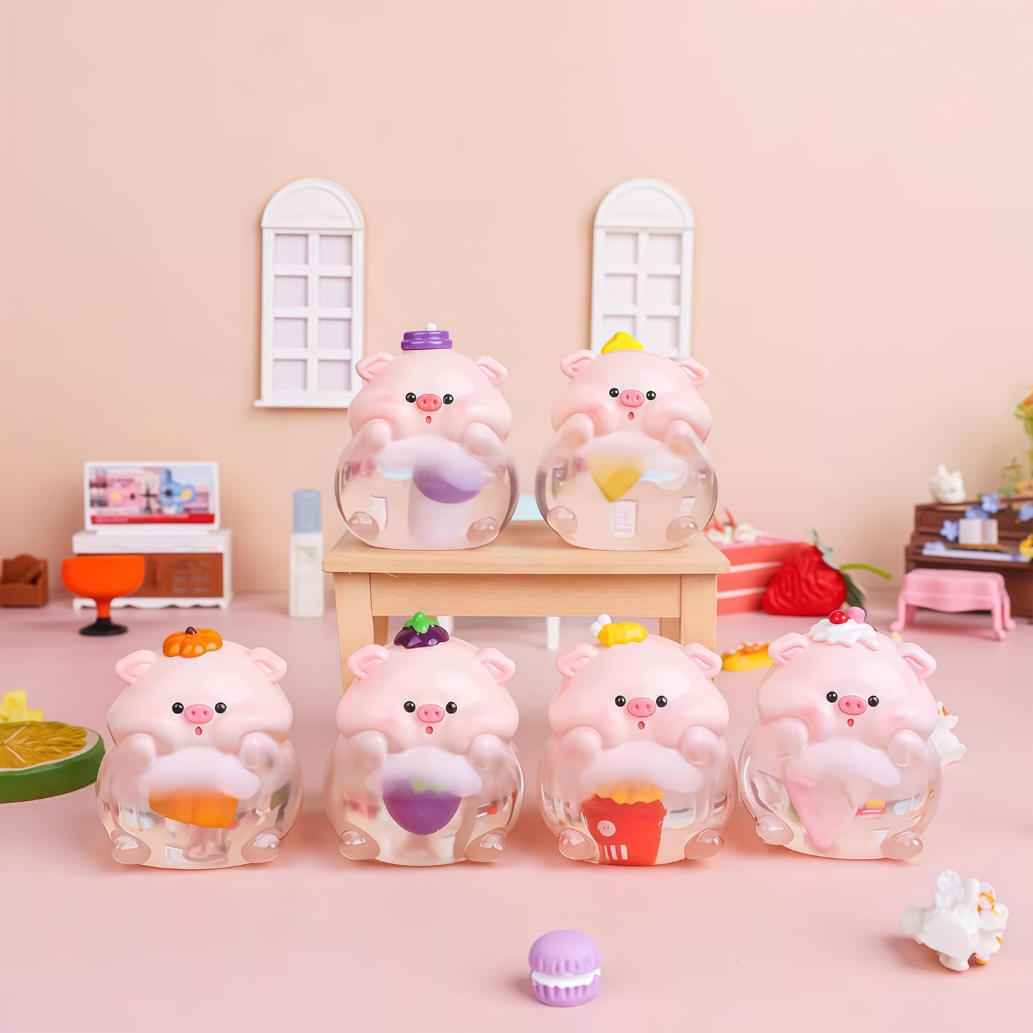 Cute Greedy Pig Series Blind Box Figures, Random Design Action Figures Collectible Toys for Birthday Gift, Home Decorations, Single Box