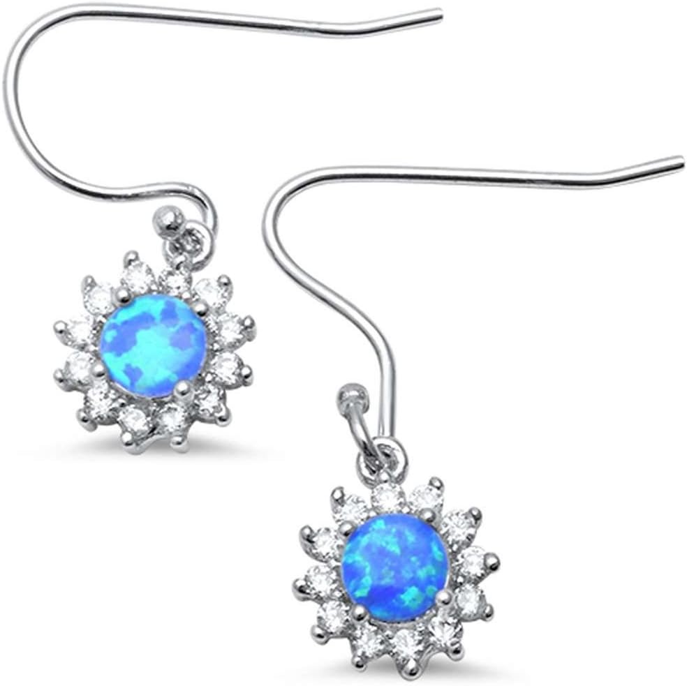 Blue Apple Co. Drop Dangle Round Lab Created Opal Earrings Simulated Cubic Zirconia 925 Sterling Silver