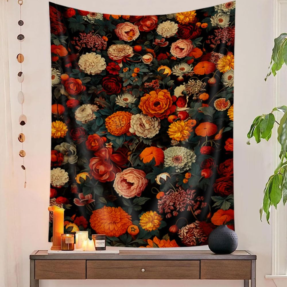 SAOLUIS Vintage Floral Wall Tapestry - Aesthetic Flower Plant and Boho Leaves Wall Hanging for Dorm, Bedroom, Living Room Home Decor - 70X90 Inch