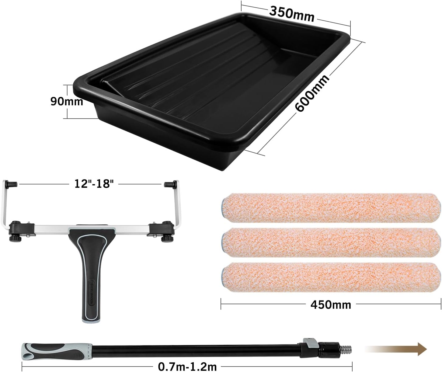 ROLLINGDOG 18 Inch Paint Roller Kit - Large Paint Roller with K9 Thread Lock Extension Pole,18 inch Paint Tray,Microfiber Paint Roller Sleeves for Large Surfaces and Fast Painting