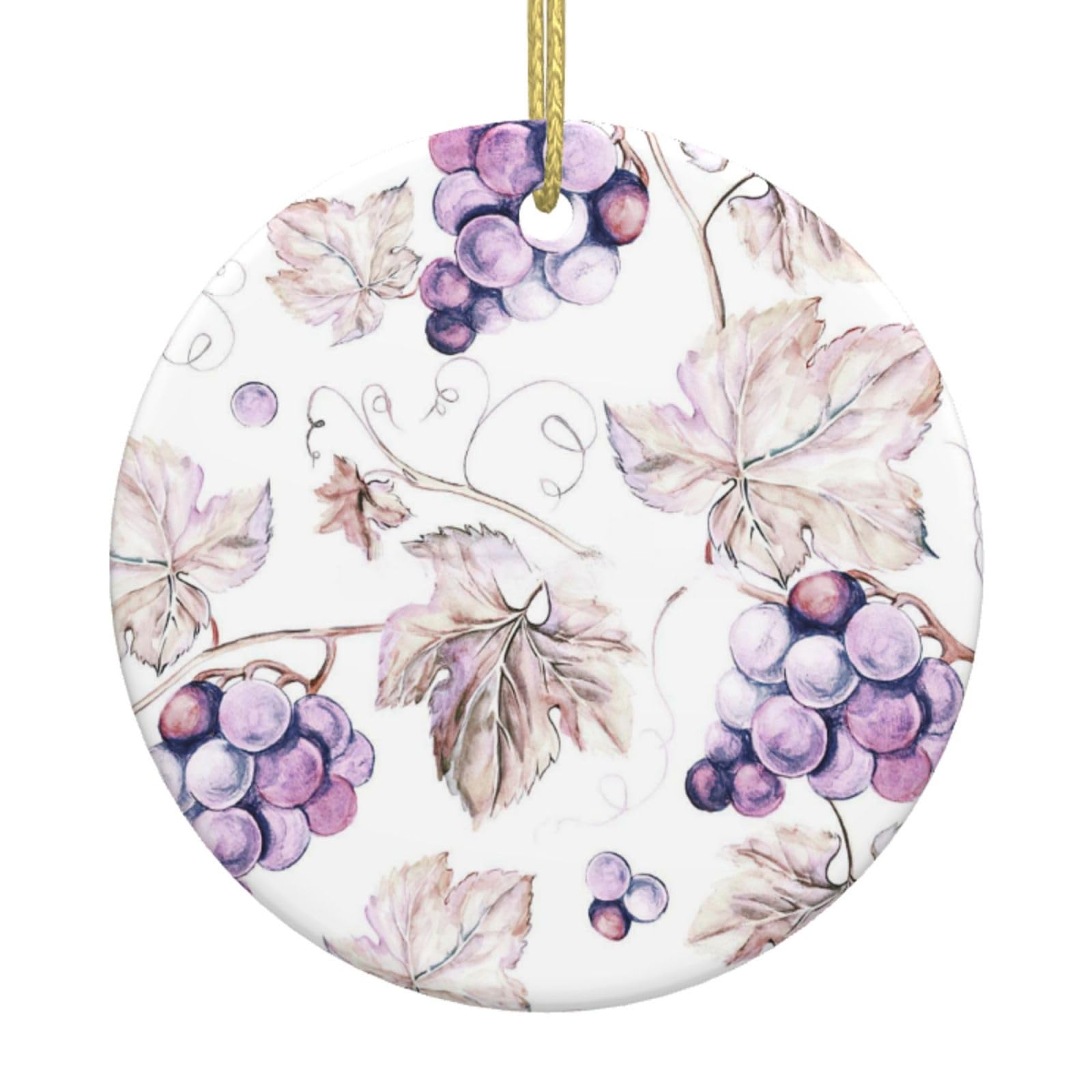 Beautiful Grape Leaves Print Christmas Ornaments, Ceramic Hanging Ornament, Round Shape Decorations