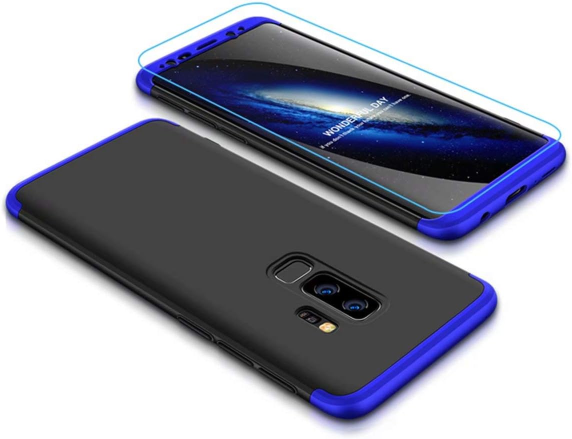 Samsung Galaxy S8 Case, Laixin 360° Full Body PC Protective Skin Cover with Tempered Glass Screen Protector Film Anti-fingerprint Shockproof Plastic Hard Phone Shell (Blue & Black)