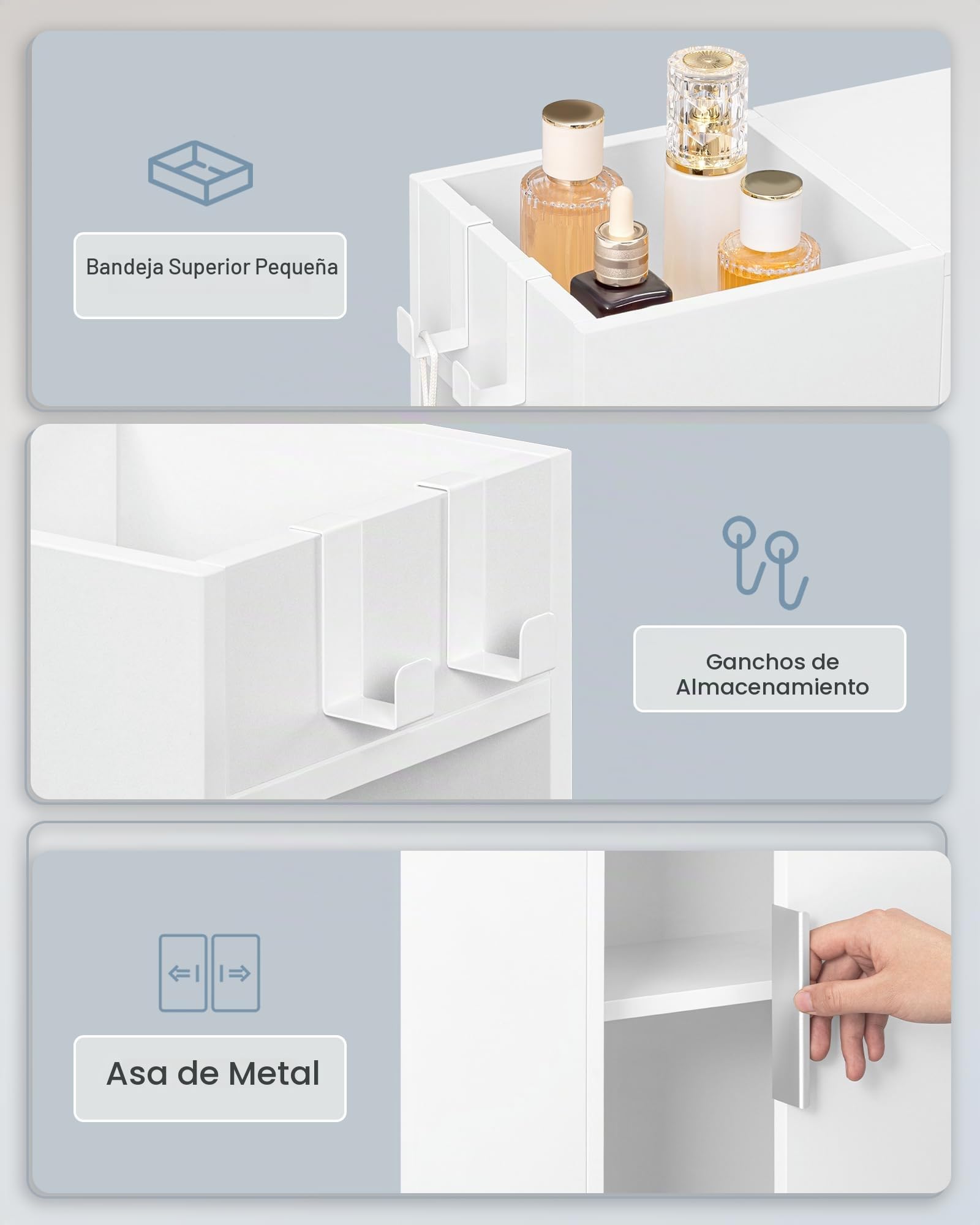 Hzuaneri Mueble de Baño on Ruedas, Estrecho, Mueble Empotrado con Puertas Correderas, Portarrollos, Estantes Ajustables, para Baño, Salón y Cocina, 20 x 70 x 80 cm, Blanco BC66603X