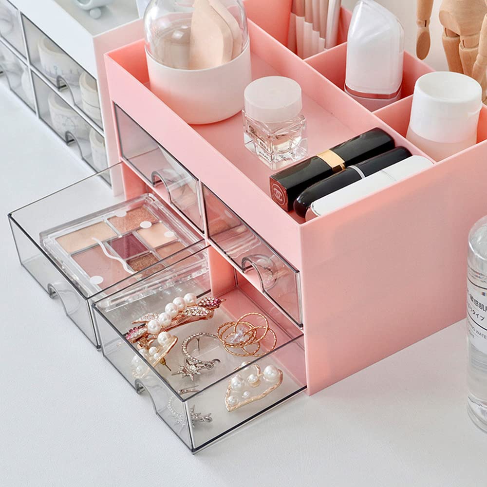 UFORU Makeup Desk Organizer With 3 Drawers - Cream Color Storage Box For Vanity Or Desk
