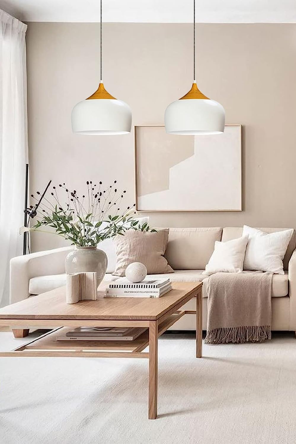 bamyum Blanco Madera Estilo I Kreis I Ø 30 cm E27 Bombilla Metal LED Plafón Escandinavo Moderno Estilo Sencillo Para Salón Comedor Lámpara Colgante