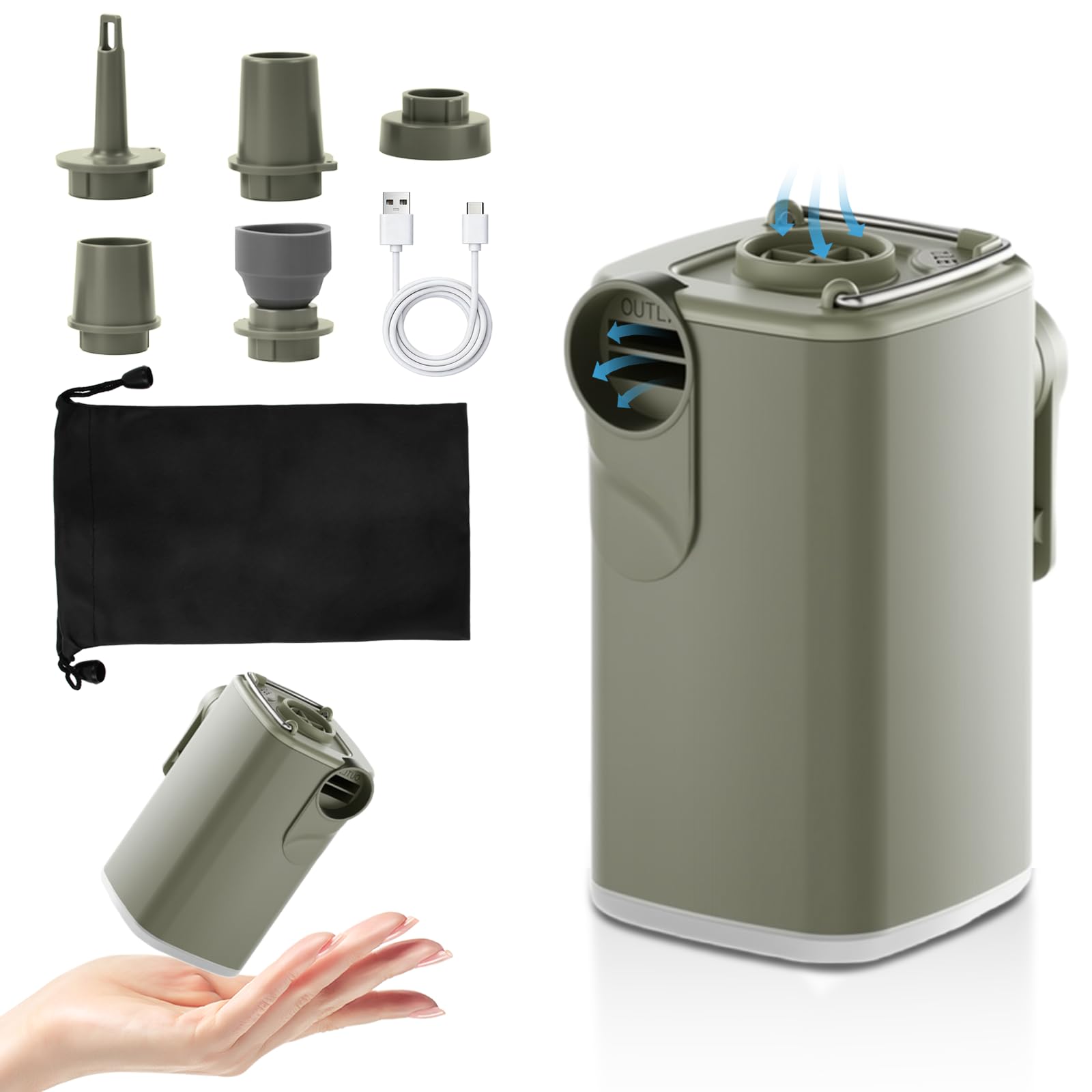 Pompa Elettrica per Materasso Gonfiabile con Luce da Campeggio, 1600mah Pompa Elettrica Per Materasso Gonfiabile Con 4 Ugelli + Borsa, Per Il Campeggio All'aperto,Materasso Ad Ari
