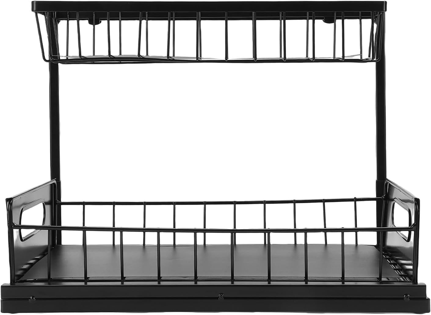 Under Sink Storage Rack 2 Tier Metal Shelf Organizing Bathroom and Kitchen Black (Under Sink Rack Black)