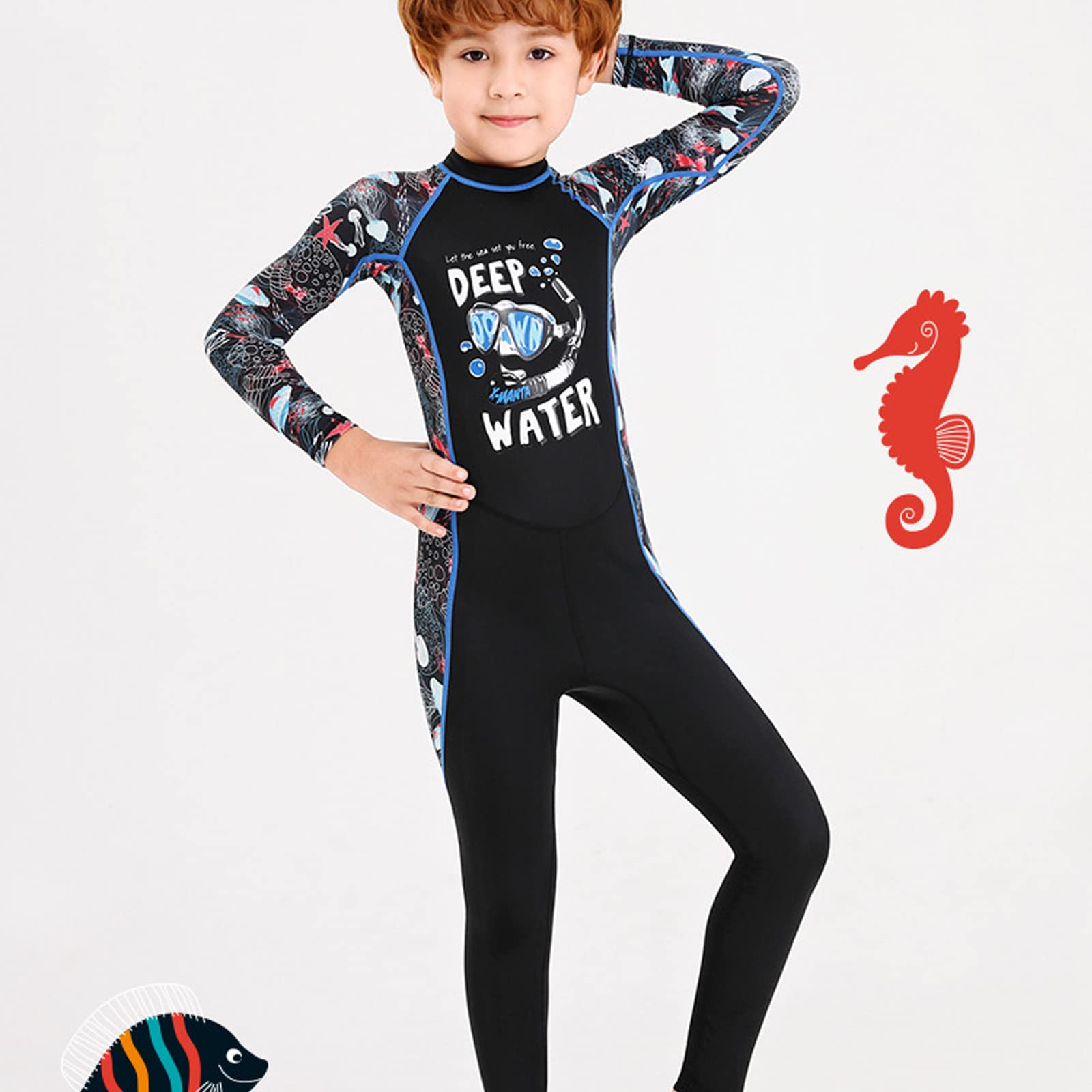 Combinaison de plongée pour Enfants garçons, Maillot de Bain Complet à séchage Rapide et Respirant pour Le Surf, la Natation et la plongée (Noir S)