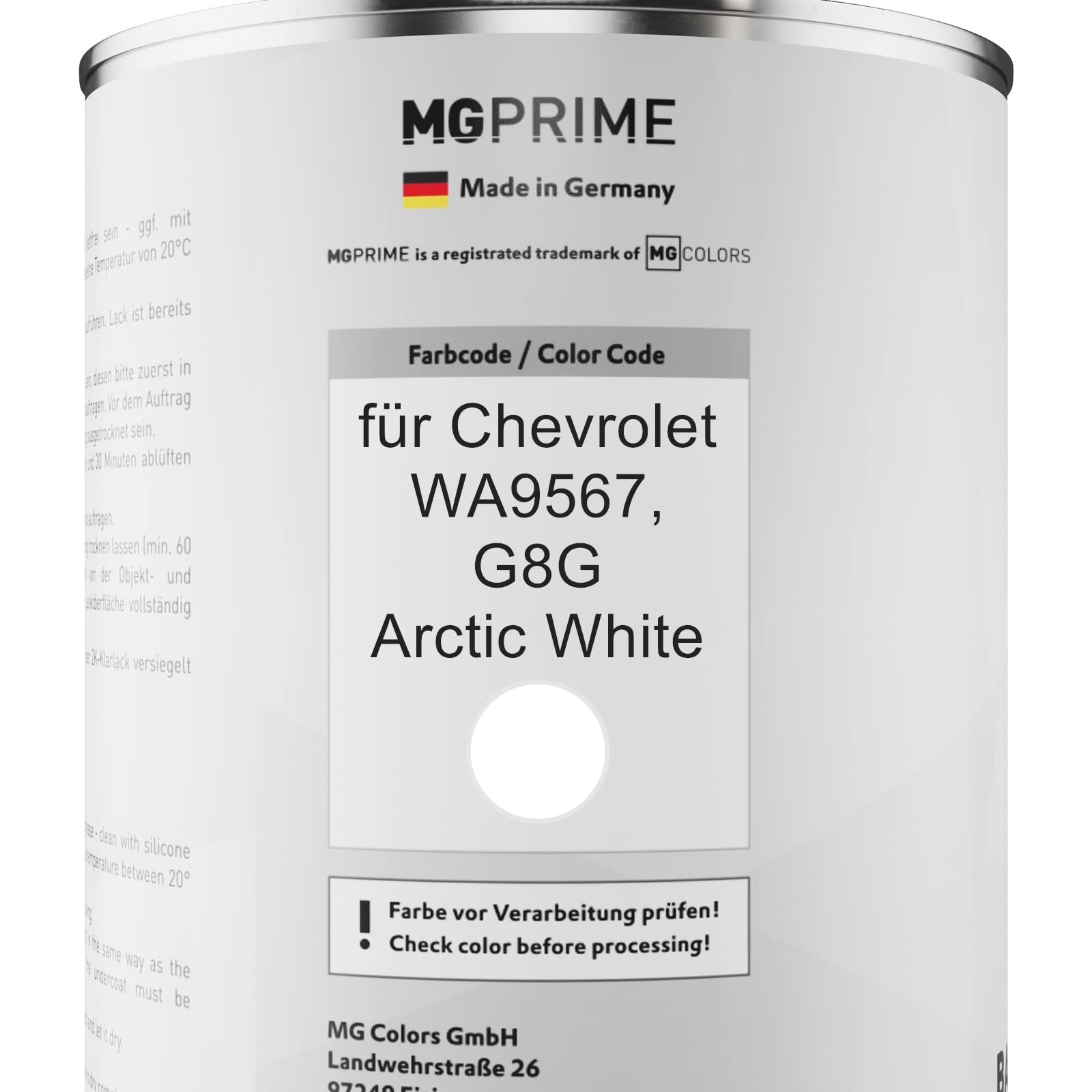 MG PRIME Lakier samochodowy Puszka gotowa do natrysku dla Chevrolet WA9567 / G8G Arctic White Lakier bazowy 1.0 litr 1000ml