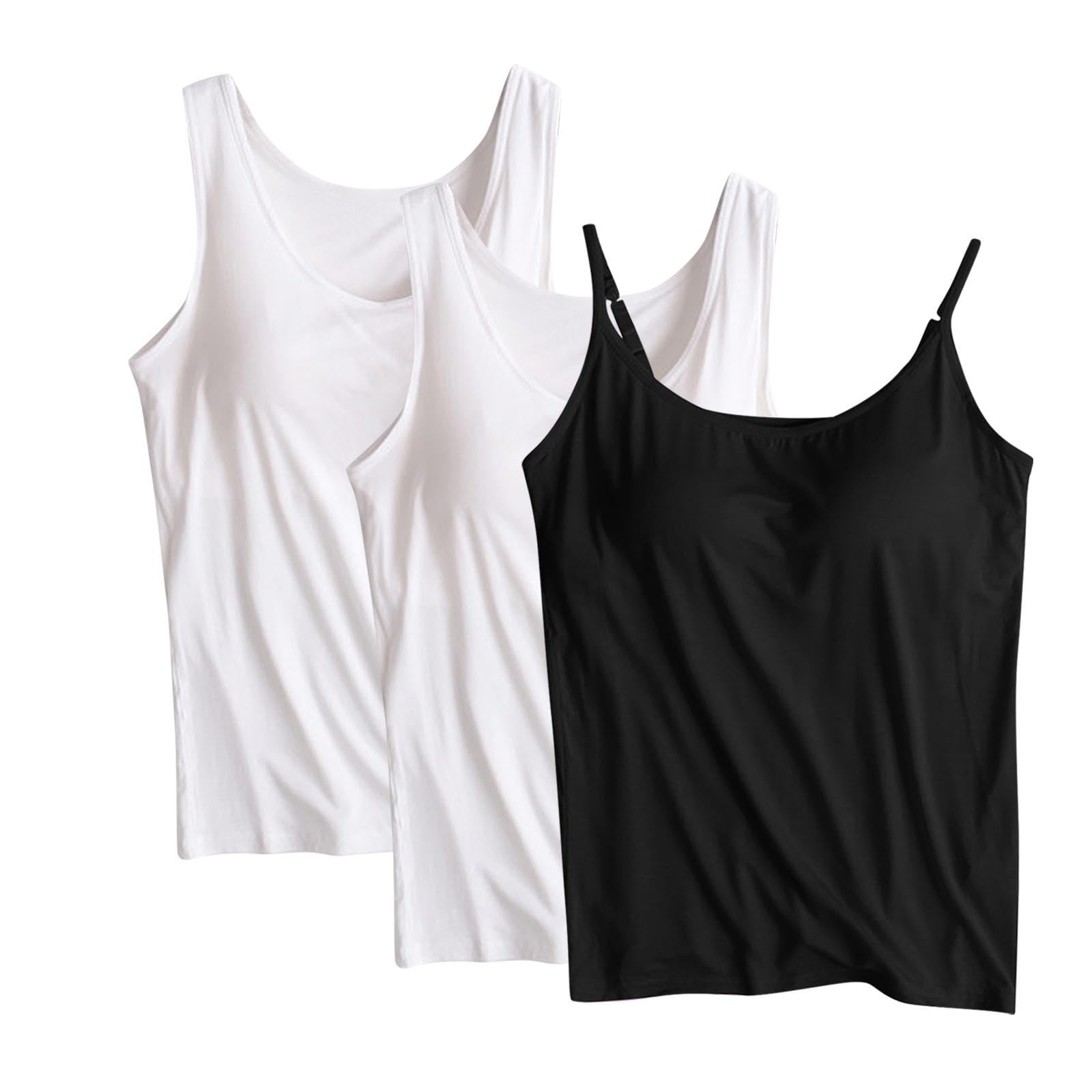 Camiseta Tirantes Mujer,3 Piezas Camisetas Mujer Sin Mangas Casual Top de Verano con Cuello en Redondo Color Sólido Ropa Interior Tirantes con Almohadilla para El Pecho Suave y Cómoda Tank Tops