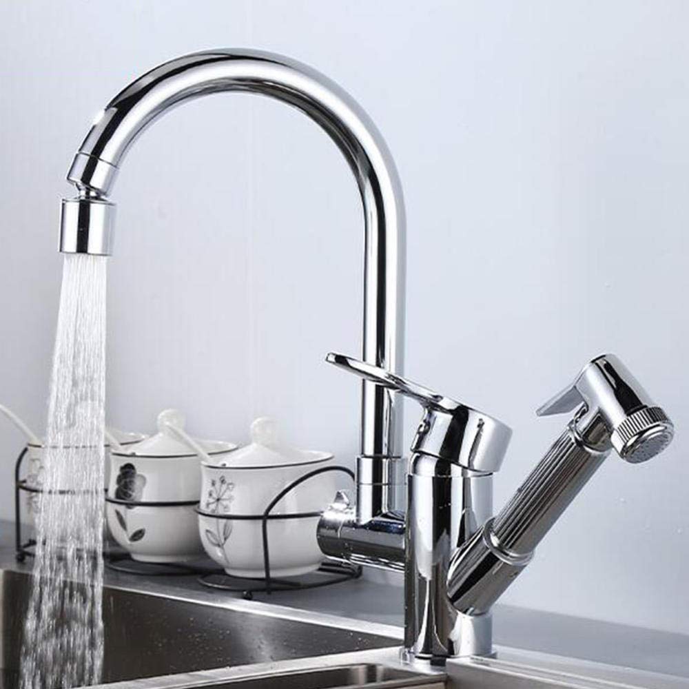 Robinet mitigeur de cuisine en laiton chromé à douchette extractible rotative