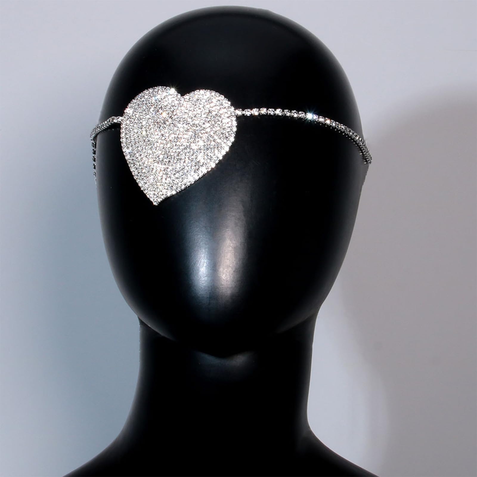 NICENEEDED Rhinestone Punk Eye Patch Mask, Heart-Shaped Gothic Eyepatch Mask Crystal Masquerade Eye Mask for Cosplay Costume Halloween - Image 4