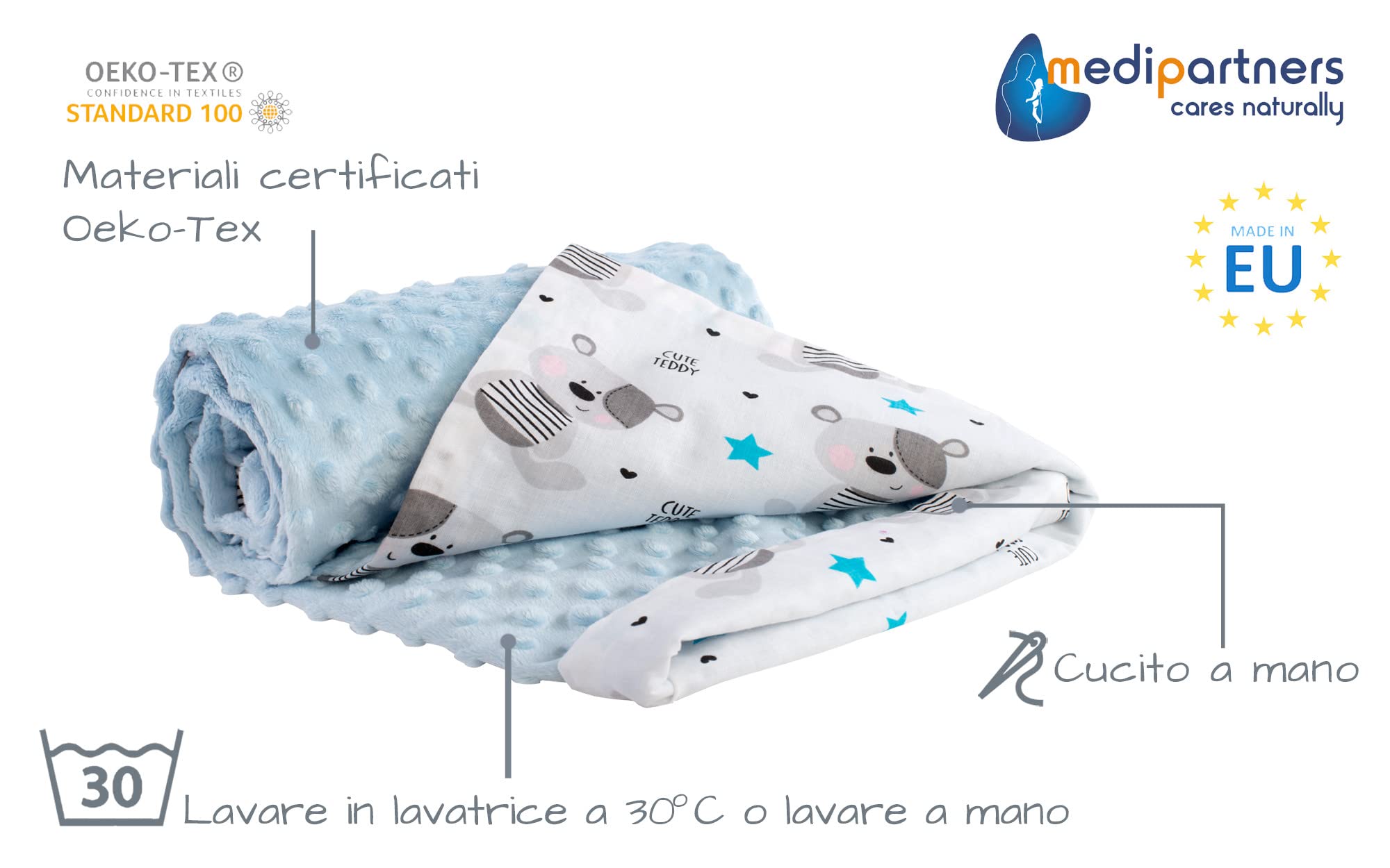 La coperta Medi Partners offre comfort e sicurezza con materiali di alta qualità.