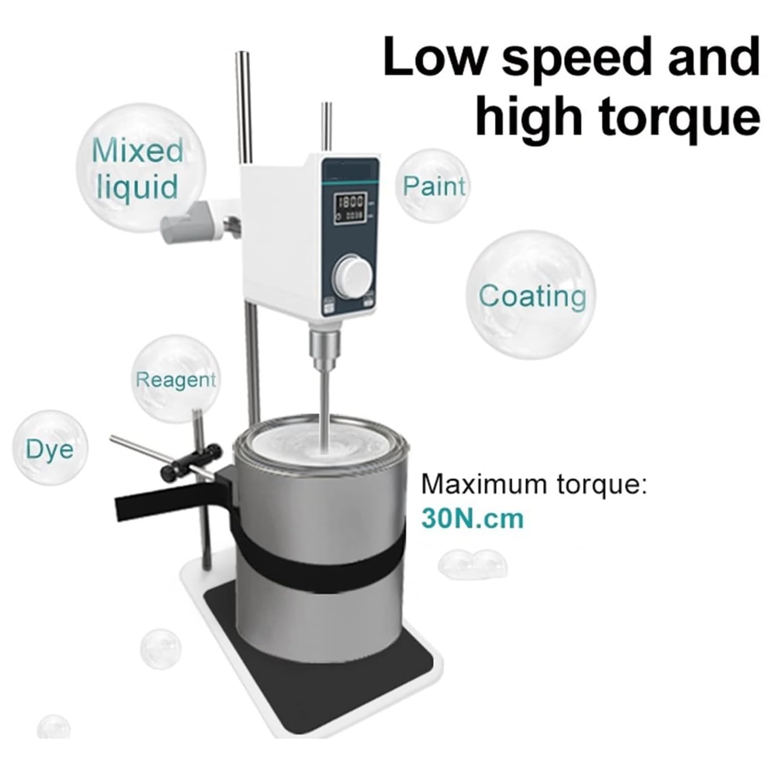Agitador eléctrico, agitador superior de 10 litros con pantalla LED, alto par, regulación de velocidad de 100-2000 RPM para aplicaciones químicas, médicas y ambientales