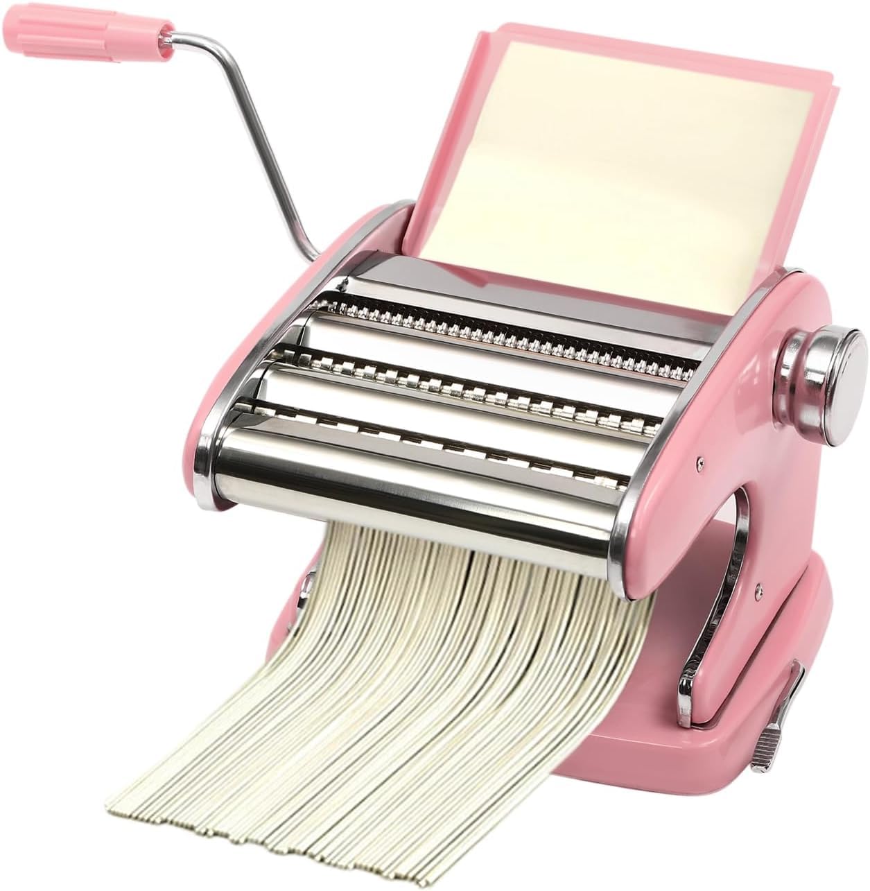 Máquina Manual para Hacer Pasta con 3 Cuchillas De Corte Y Rodillos De Acero Inoxidable, Adecuada para Hacer Pasta Casera, Lasaña Y Masa para Empanadillas. Pink