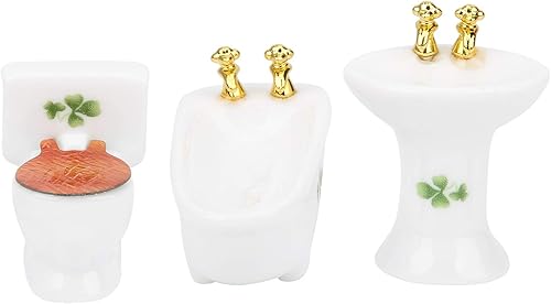 Juego de baño en miniatura de casa de muñecas, 1: 24 juego de baño de porcelana en miniatura para casa de muñecas, muebles de casa de muñecas para