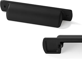 CABDM 6 Pack Black Cup Pulls 3"(76mm) Center to Center Drawer Pulls Matte Black Cabinet Cup Pulls Kitchen Cabinet Hardware Vintage Cabinet Handles Bin Cup Drawer Handles Black Knobs.