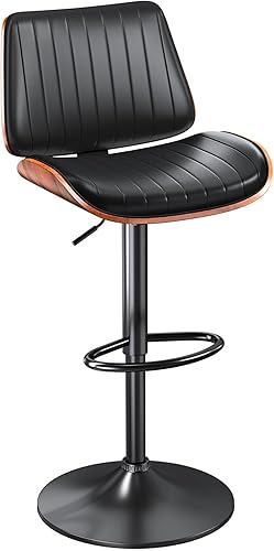 Miniatura 35 de Juego de 2 Taburetes de Bar, Taburetes de Bar para Isla de Cocina con Respaldo de Madera Curvada y Asiento de Cuero, Taburetes Giratorios para Marrón