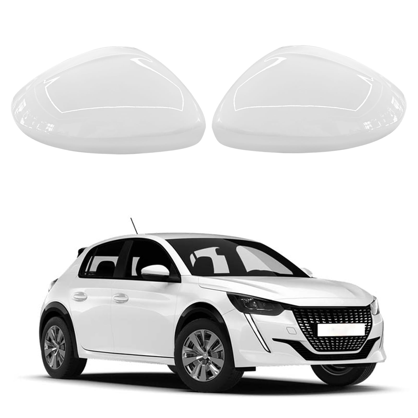 TTCR-II 2 PCS Coque de Rétroviseur Compatibles avec Peugeot 208 Boîtier de Rétroviseur 2012 2013 2014 2015 2016 2017 2018 2019 Couverture Miroir 208 Peugeot Gauche+Droite-Blanc