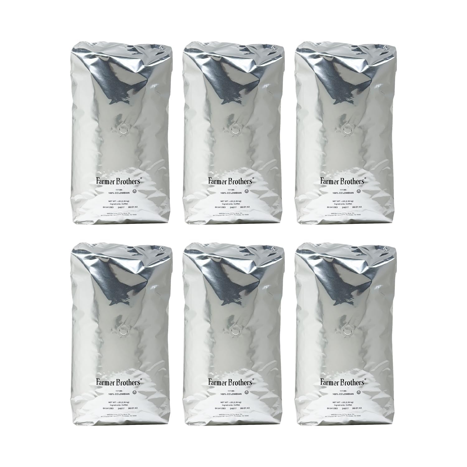 Farmer Brothers 100% Colombian Whole Bean Coffee, 6x5lb Bags, 30LBS (Replaces 3387)