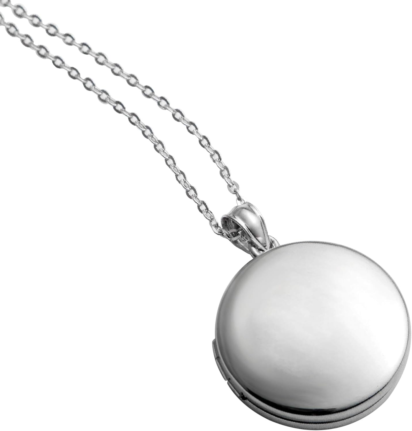 Personalized Rhodium .925 Sterling Silver 20mm Round Photo Locket Holder Pendant Charm Chain Necklace 18'' Anniversary Birthday Graduation Christmas Gift For Girl