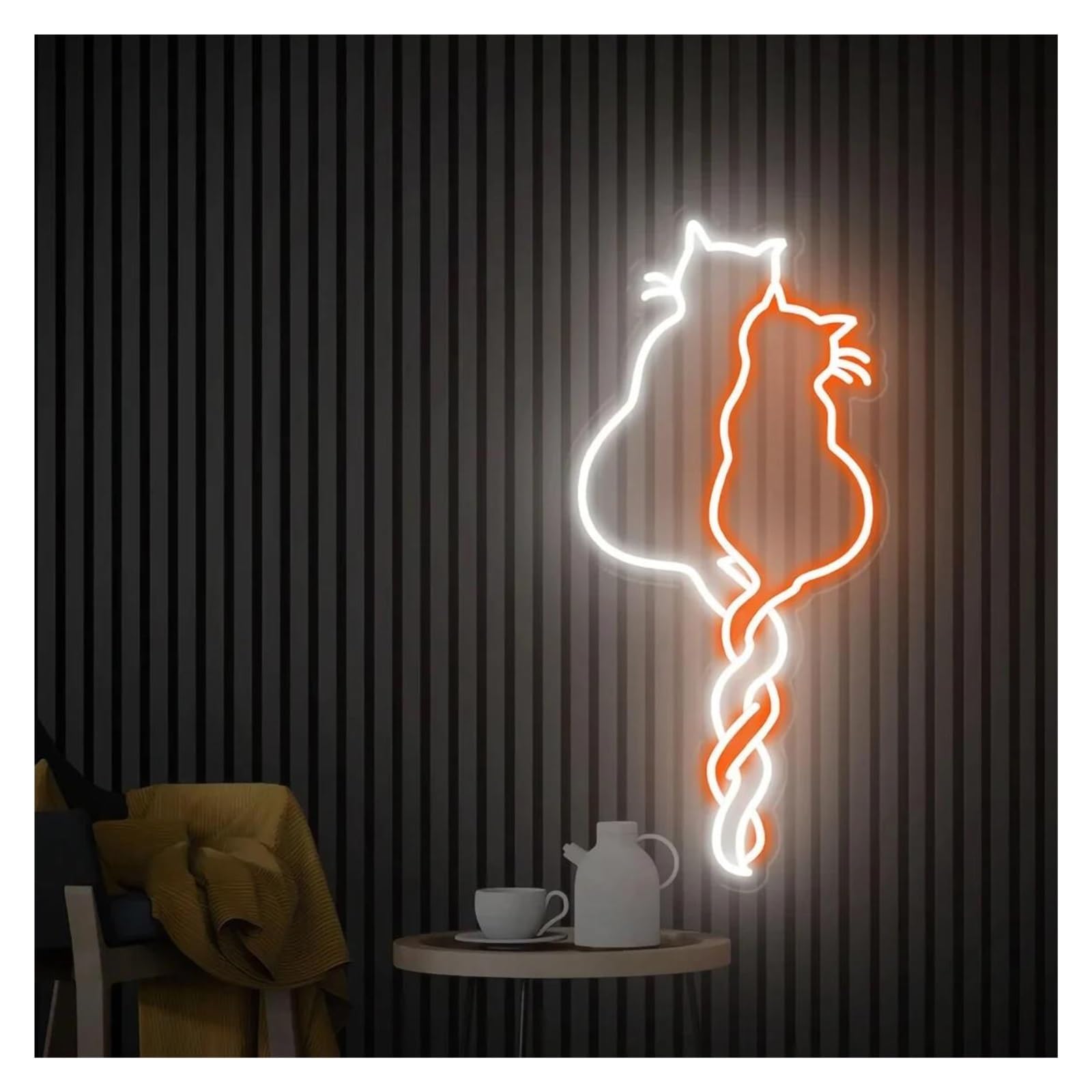 LED néon signe Panneau Néon Pour Deux Chats Alimenté Par USB Luminosité Réglable, Lumières Néon Pour Chats Adaptées À La Décoration Murale La Boutique(Ré,28cmx60cm)